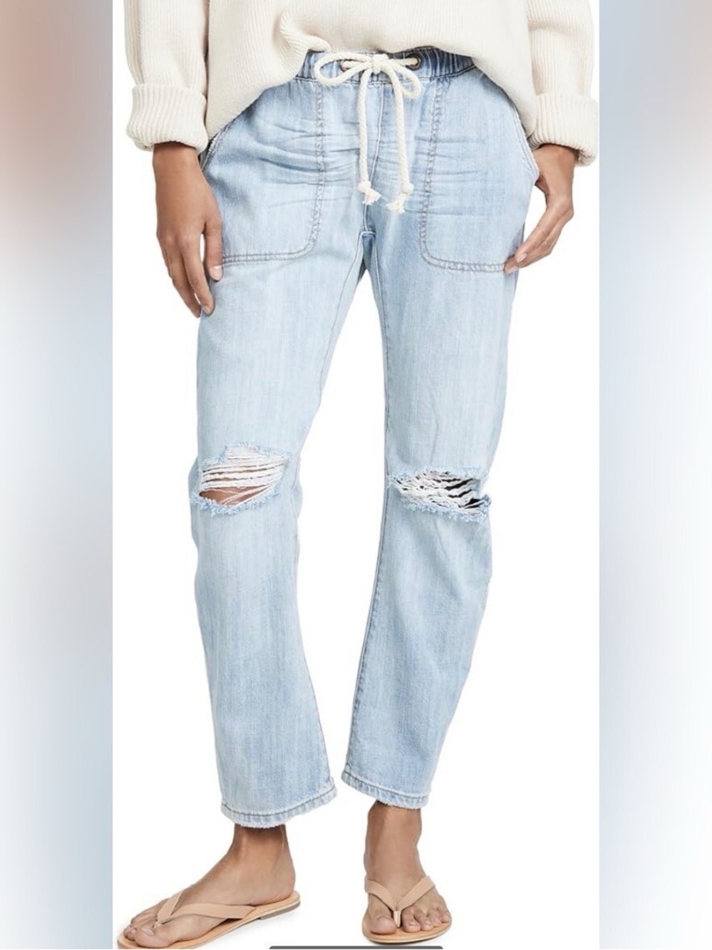 One Teaspoon $220 Shabbies Distressed Drawstring Boyfriend Jeans